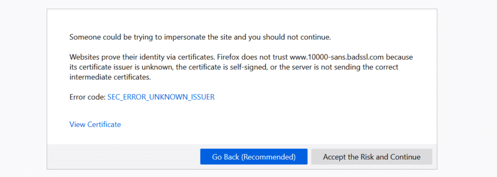 SSL connection error in Firefox